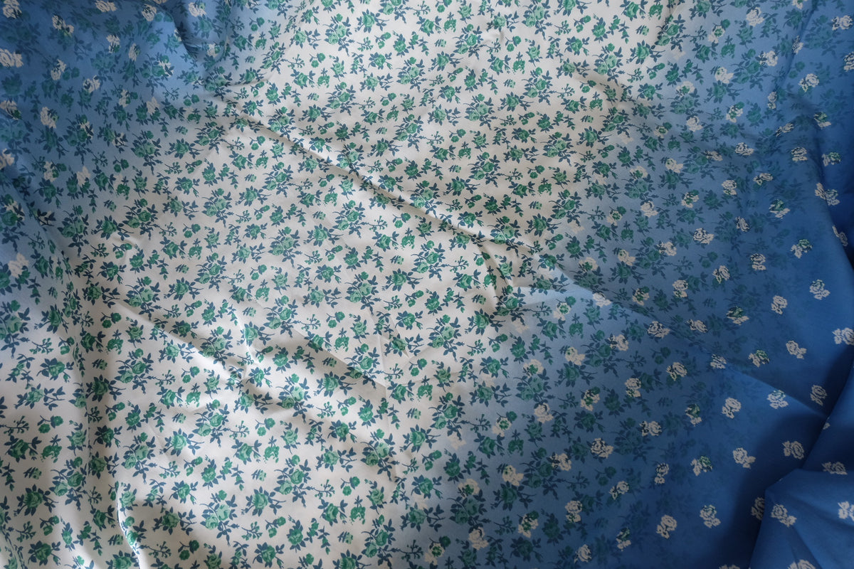 Blue Ombre Floral Cupro Linen Blend — 3.3 yd
