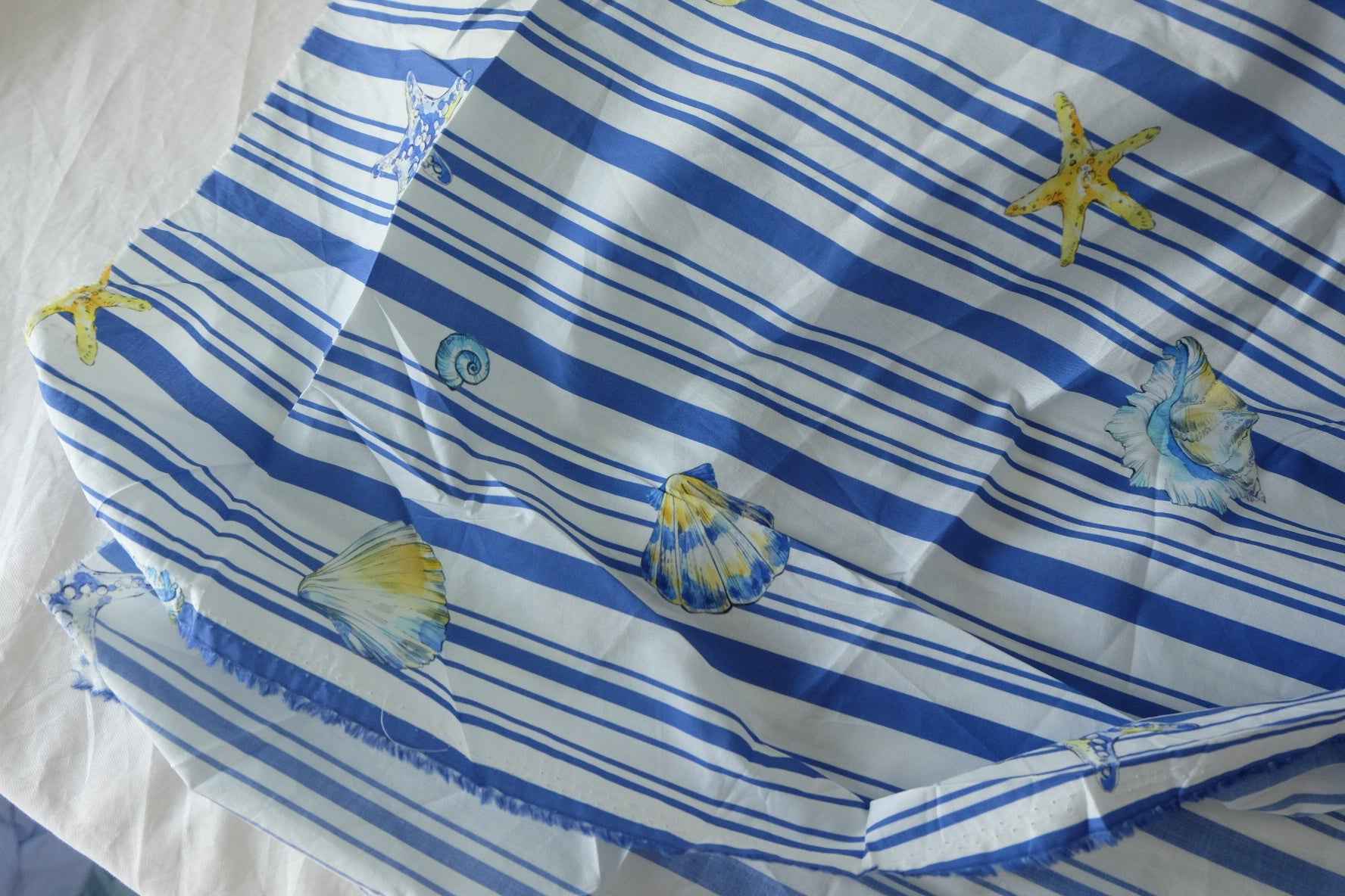 Blue Coastal Shell Stripe Cotton Lawn Fabric – 3.3 yd