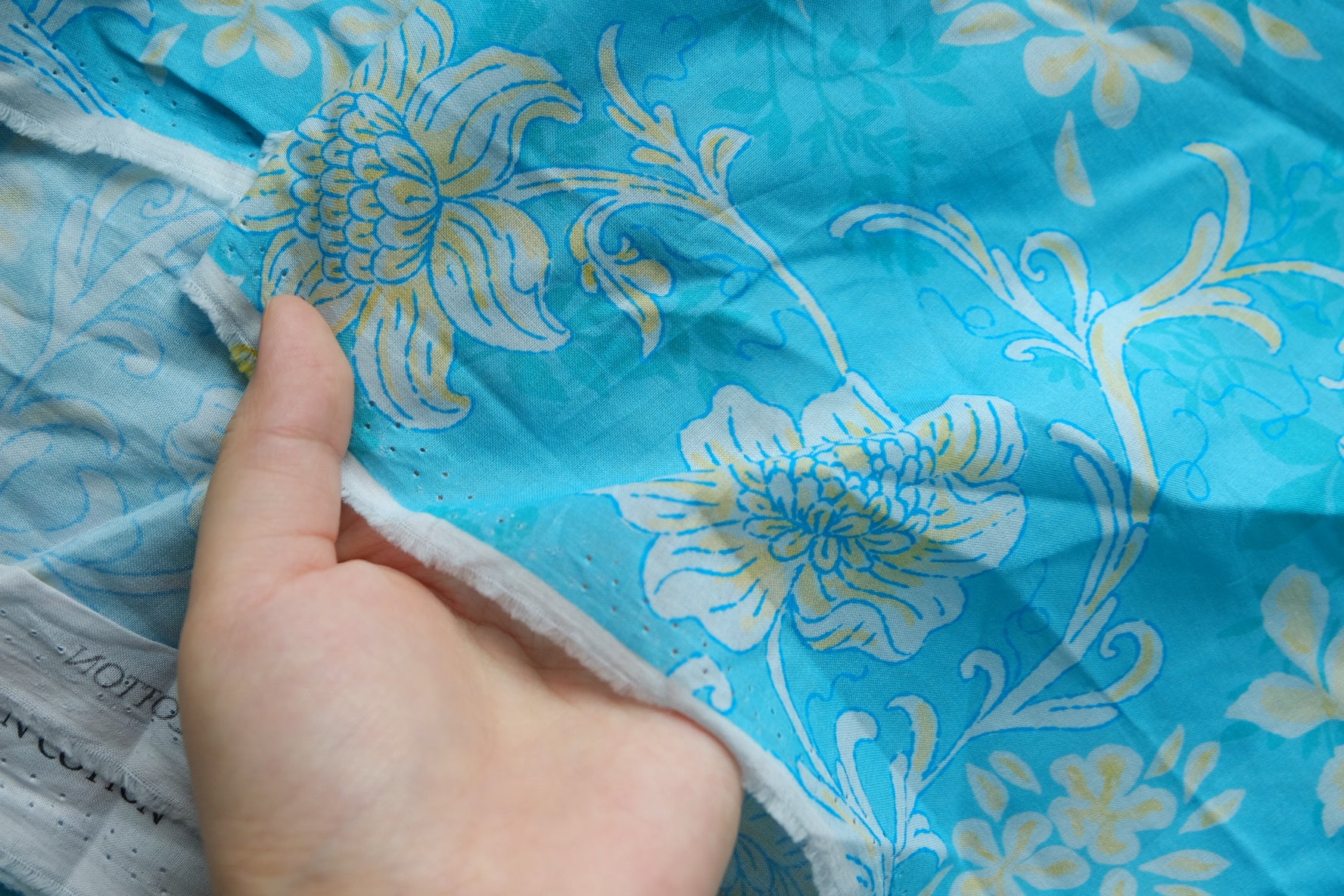 Turquoise Floral Cotton Voile – 5.5 yd