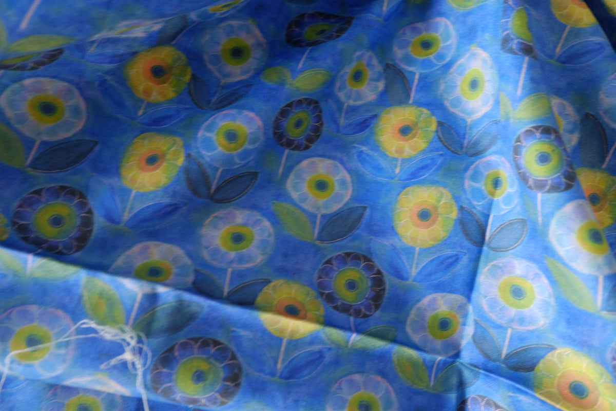 Blue Daydream – Whimsical Floral Cotton Sateen Fabric | 2.2 Yards