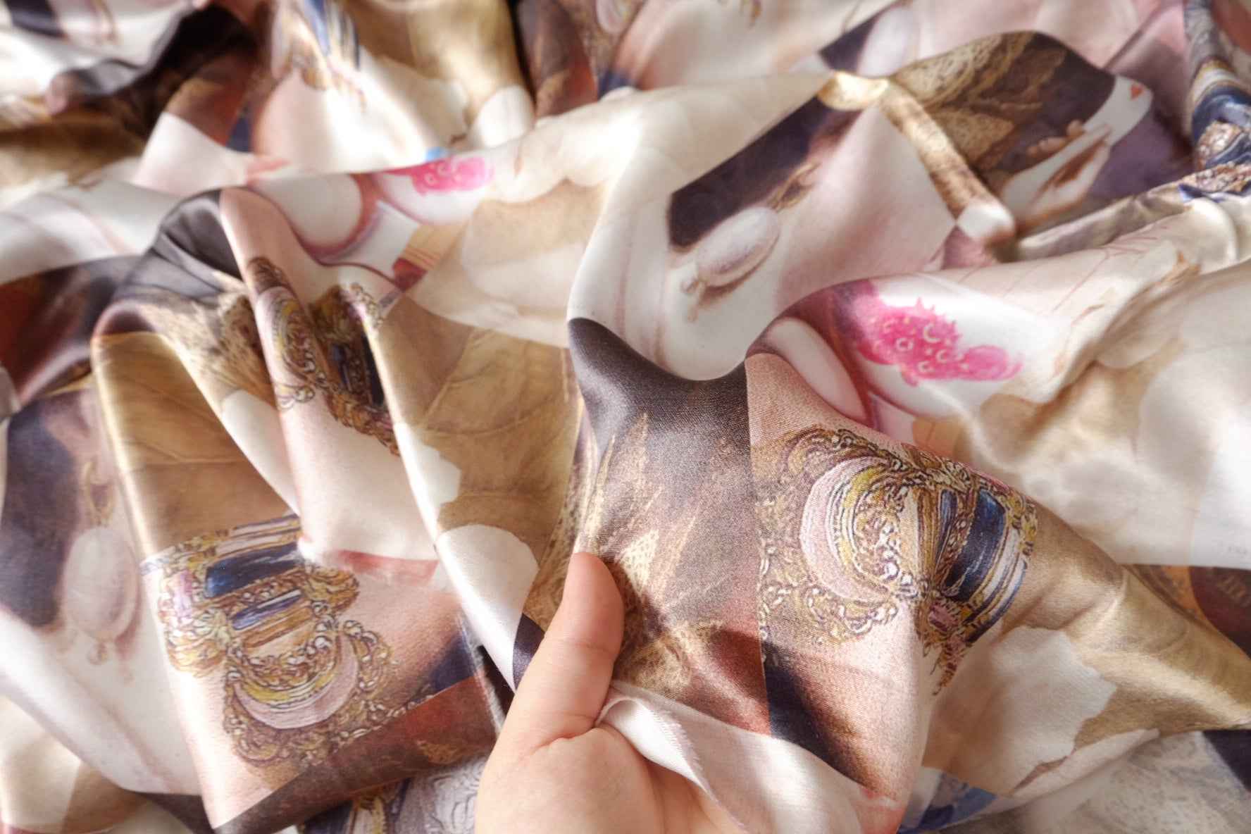 Vintage Collage Viscose Satin Fabric - 2.19 Yards