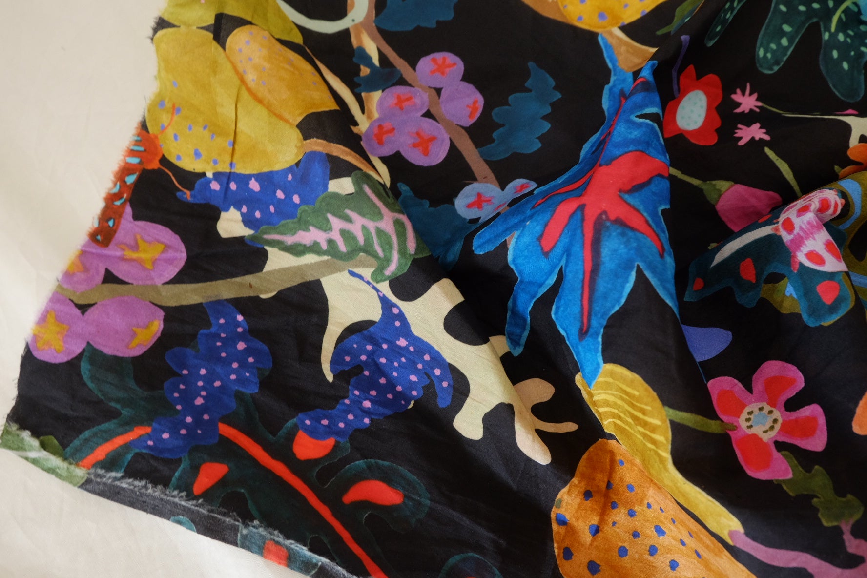 Fantasy Garden Cotton Lawn Fabric – Colorful Butterfly & Floral Print – 2 yd