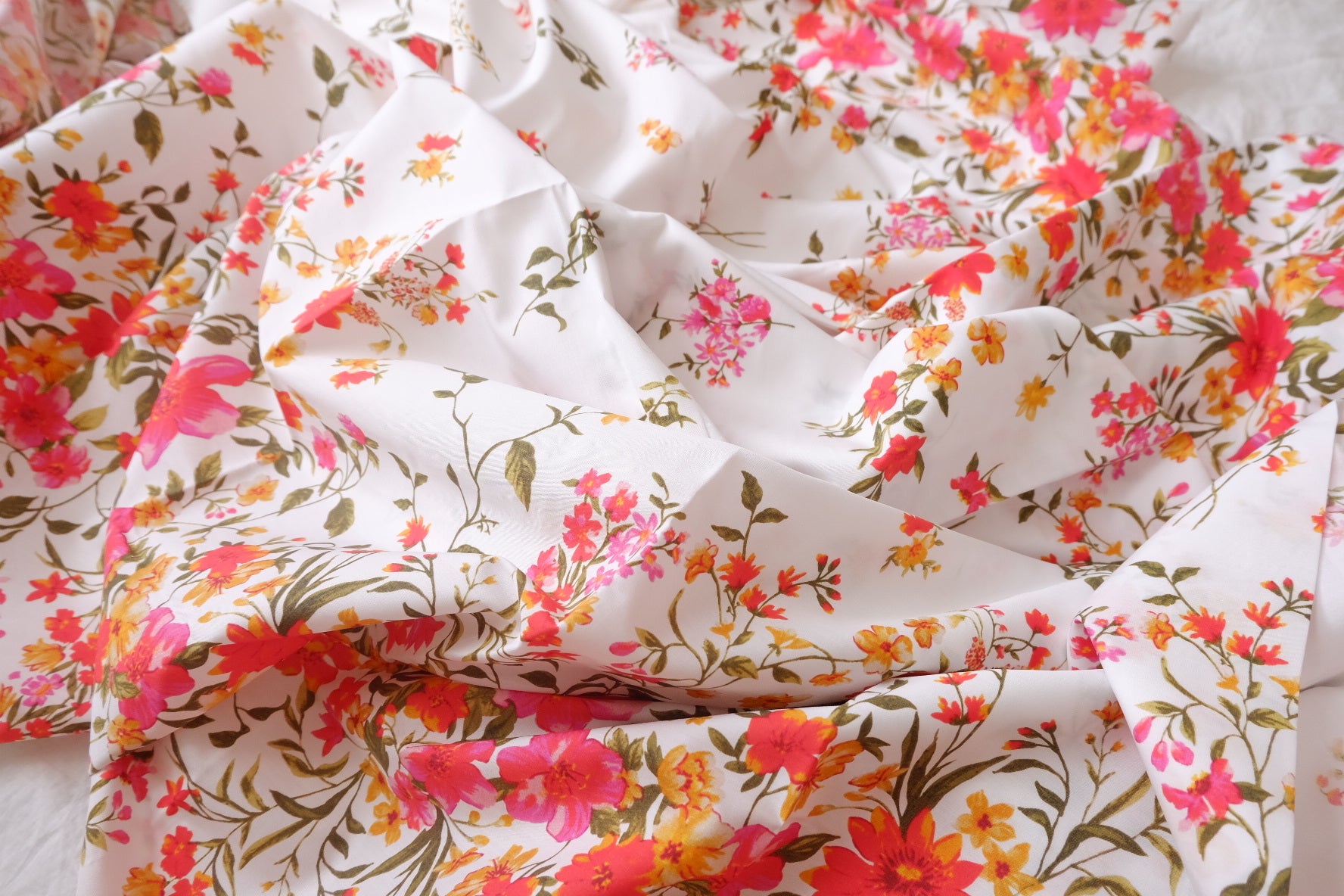 Bright Border Floral Cotton Poplin, 3.3 Yards