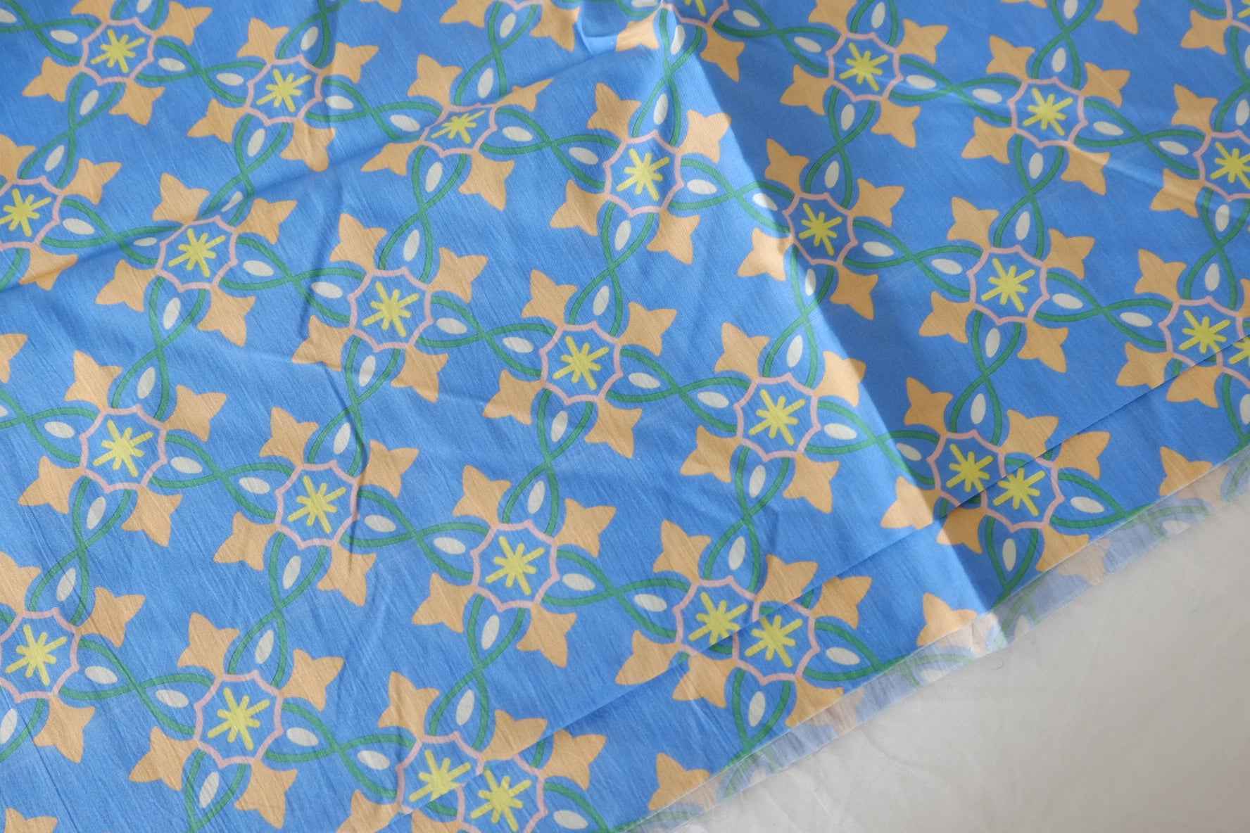 Blue Geometric Floral Cotton Lawn Fabric – 3.3 yd