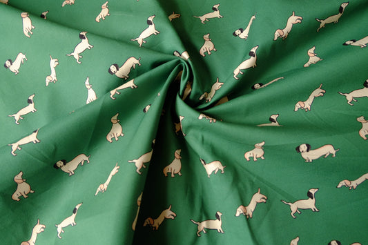 Green Dachshund Structured Cotton Twill — 1.64 yd