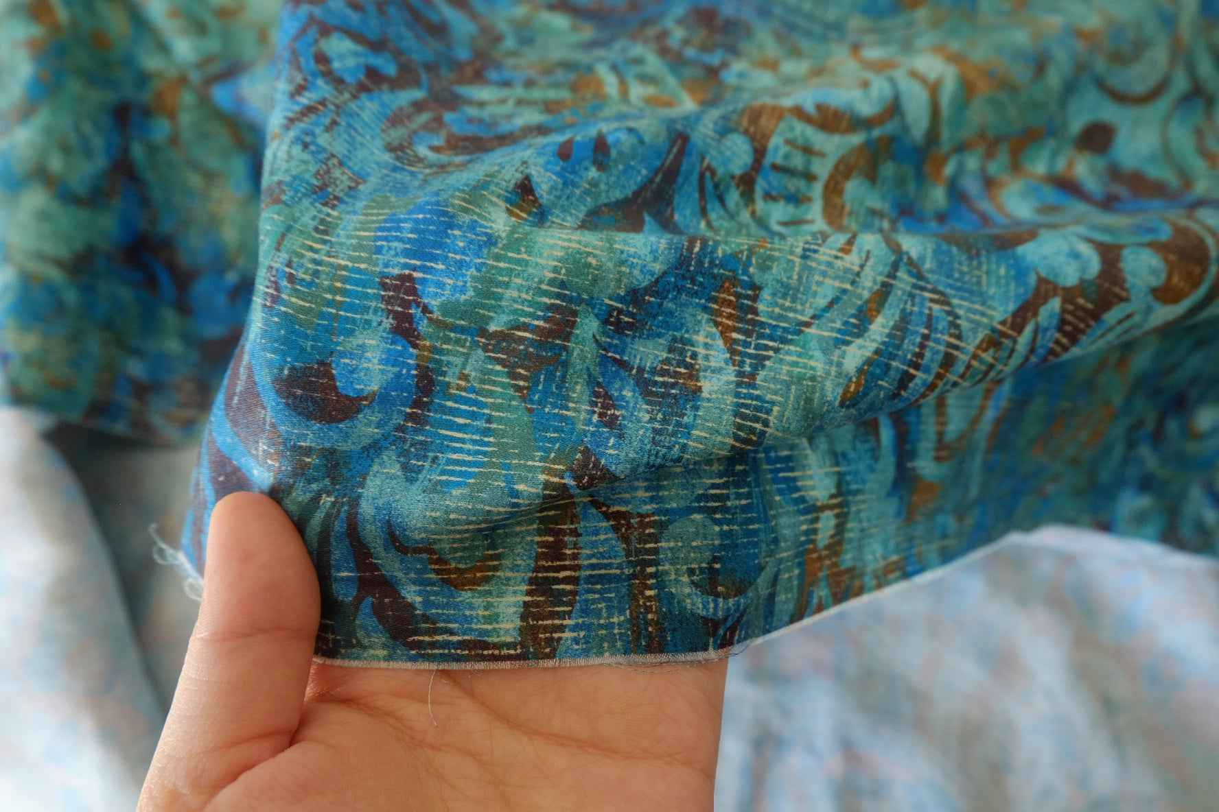Vintage Blue Floral Cotton Fabric – 2.8 yd