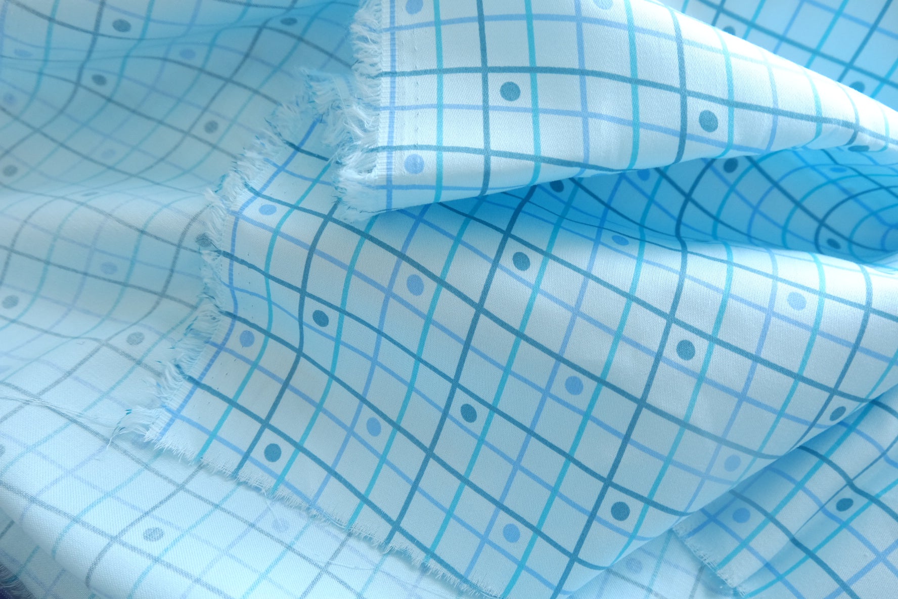 Pool Blue Grid Cotton Poplin Fabric - 1.64 yd