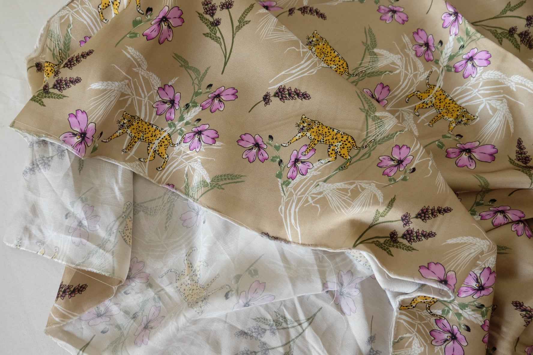 Leopard Garden Polyester Satin Fabric-3.3 yd