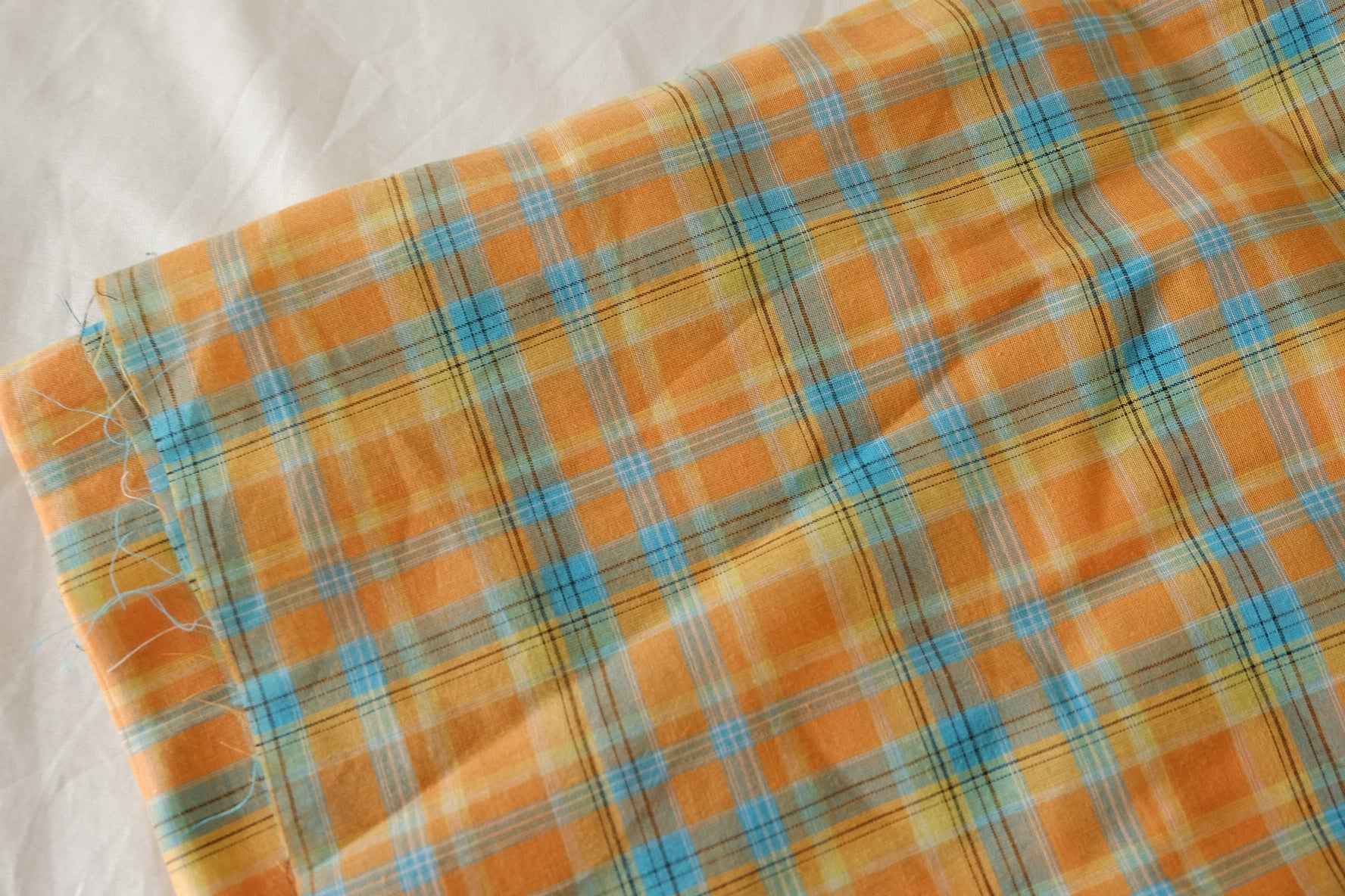 Orange & Blue Yarn-Dyed Plaid Cotton Fabric – 2.2 yd
