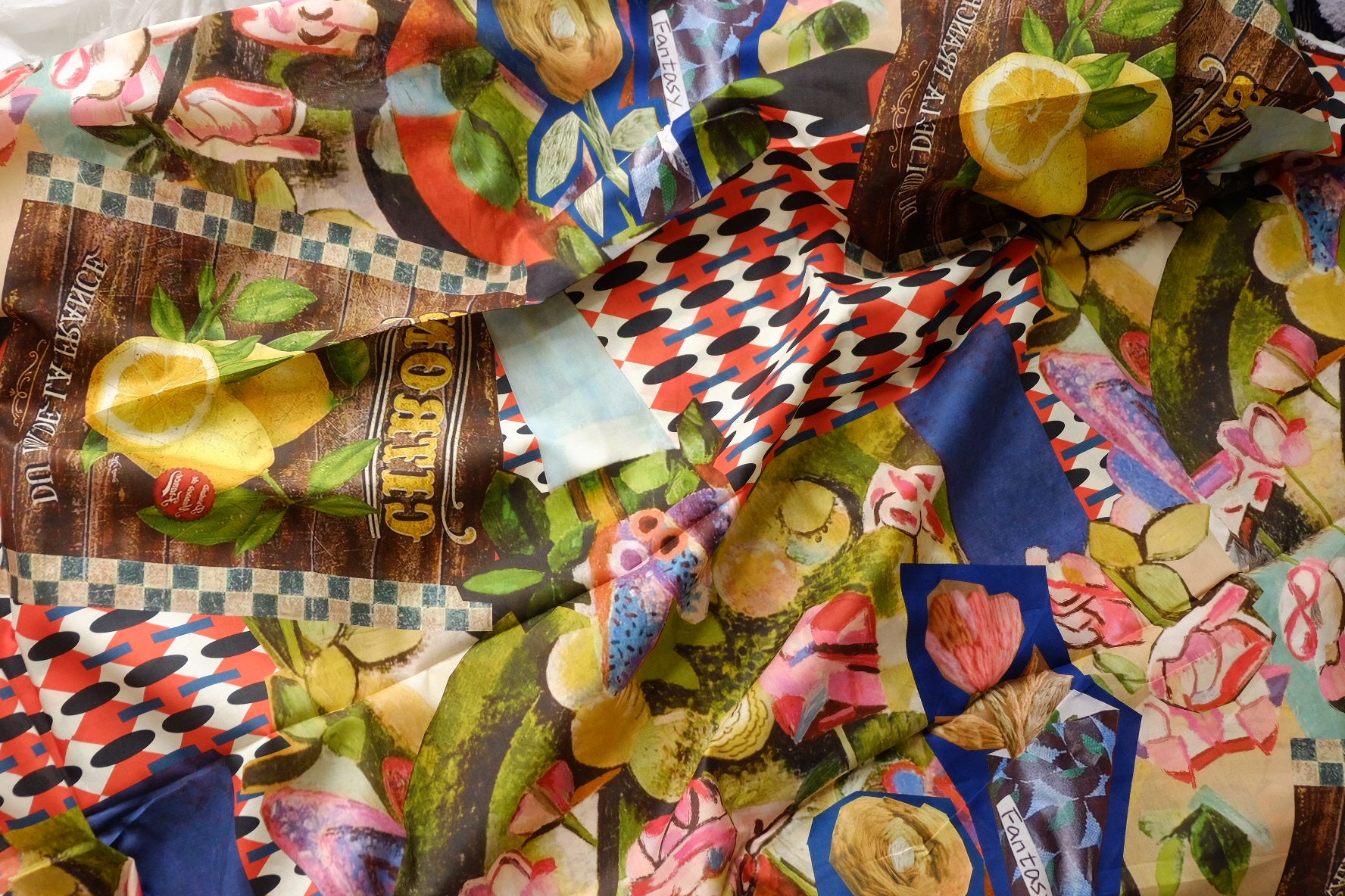 Designer Collage Print 80s Cotton Poplin Fabric 2.2 Yards