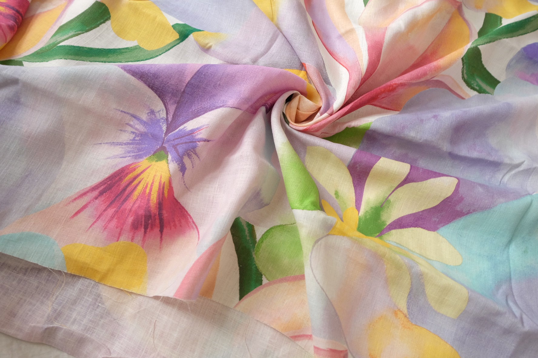 Watercolor Floral Linen Designer Deadstock Fabric — 3.28 yd