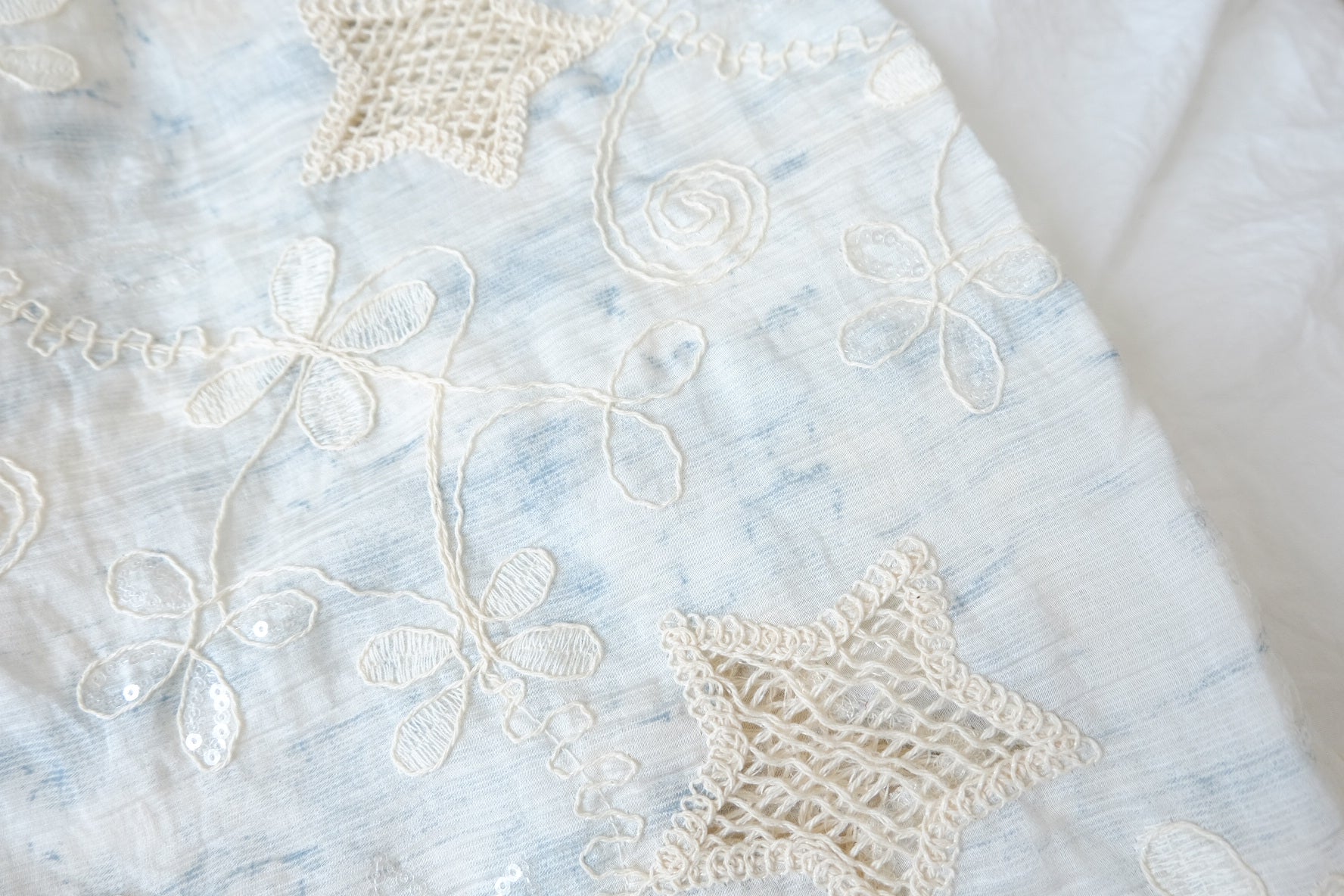 Sequin Star Embroidered Tencel Cotton, 2.2 Yards