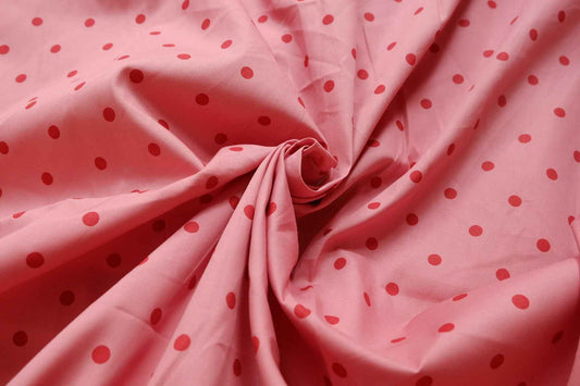 Pink Polka Dot Cotton Poplin, Crisp High-Density Dress Fabric, 2.19 Yards