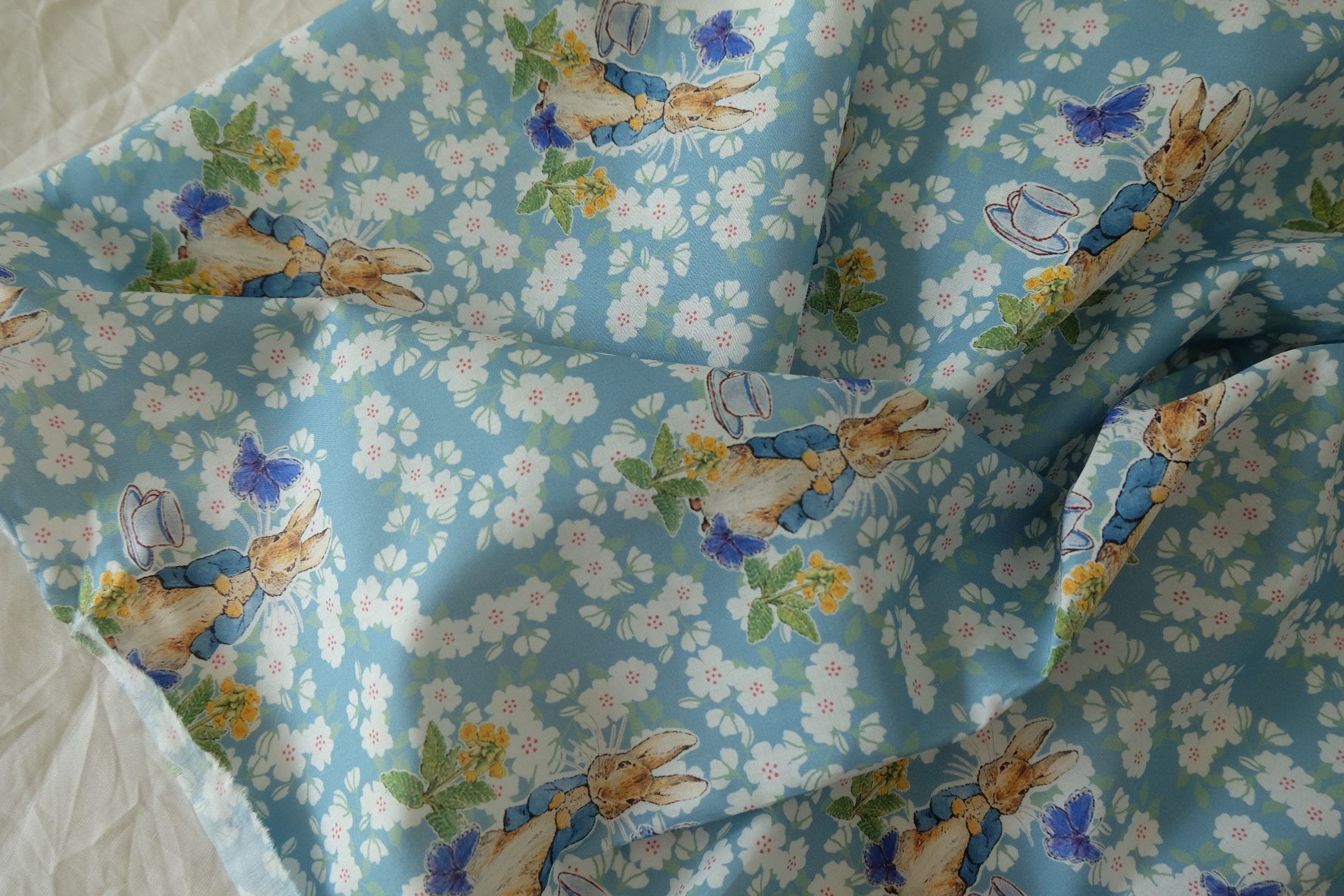 Storybook Rabbit Cotton Lawn Fabric in Sky Blue - 1.6 yd