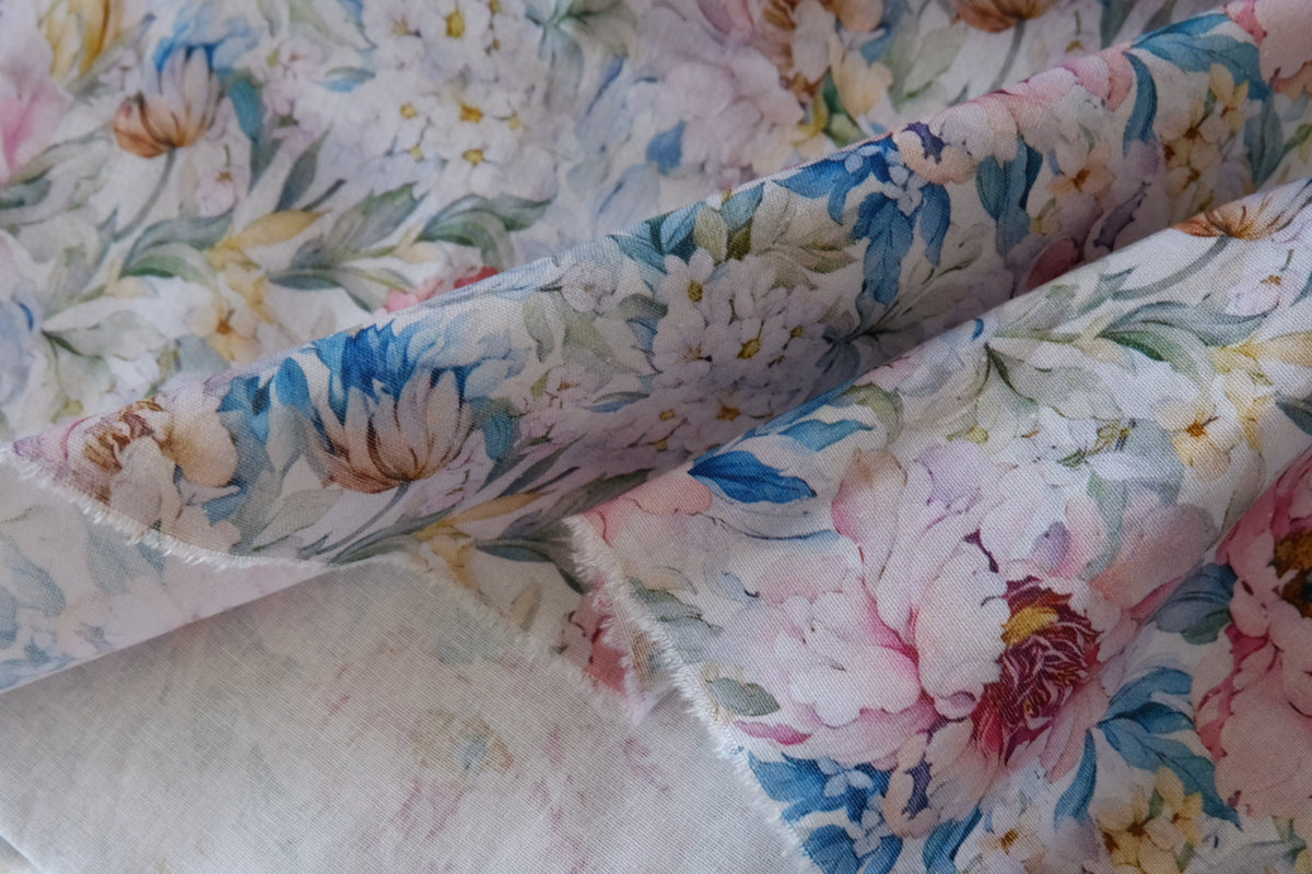 Blushing Peony Garden – Floral Cotton Fabric – 1.64 yd
