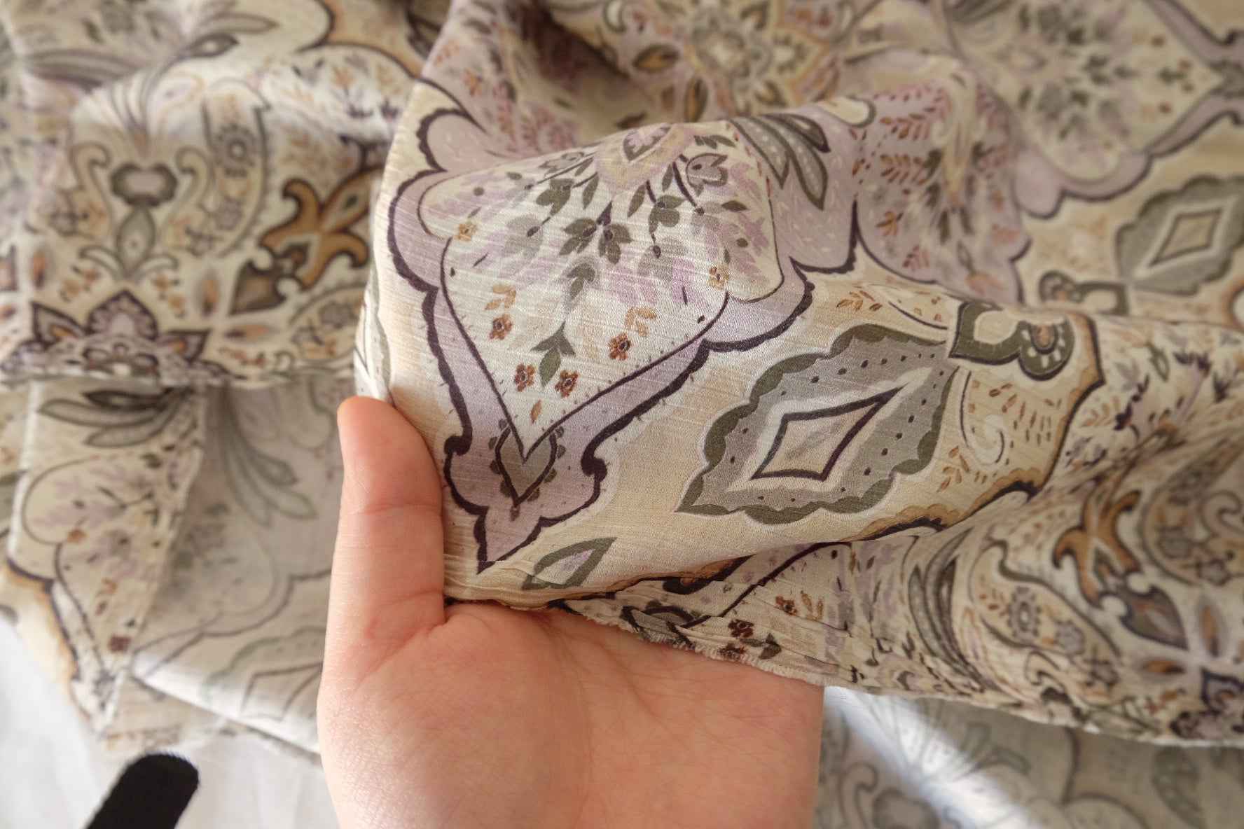 Soft Ornamental Floral Tencel Cotton Crinkle Fabric – 3.3 yd