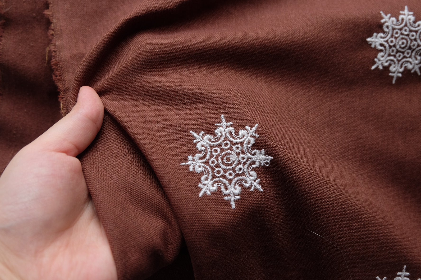 Chocolate Brown Embroidered Cotton Linen – 1.6 yd