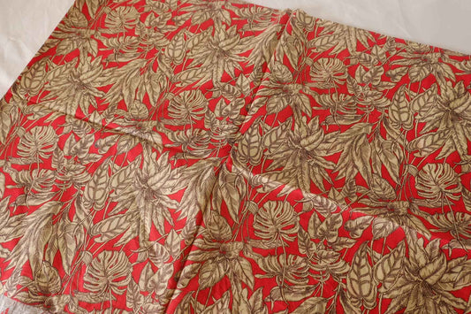 Red Tropical Leaf Cotton Lawn Fabric – 1.2 yd