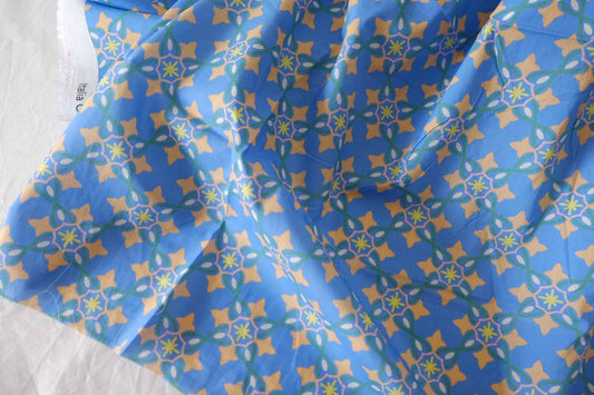 Blue Geometric Floral Cotton Lawn Fabric – 3.3 yd