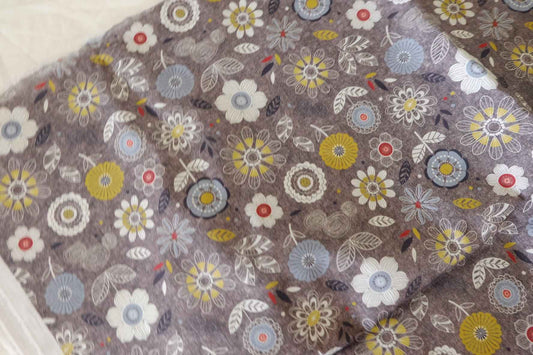 Grey Floral Cotton Fabric – 1.8 yd