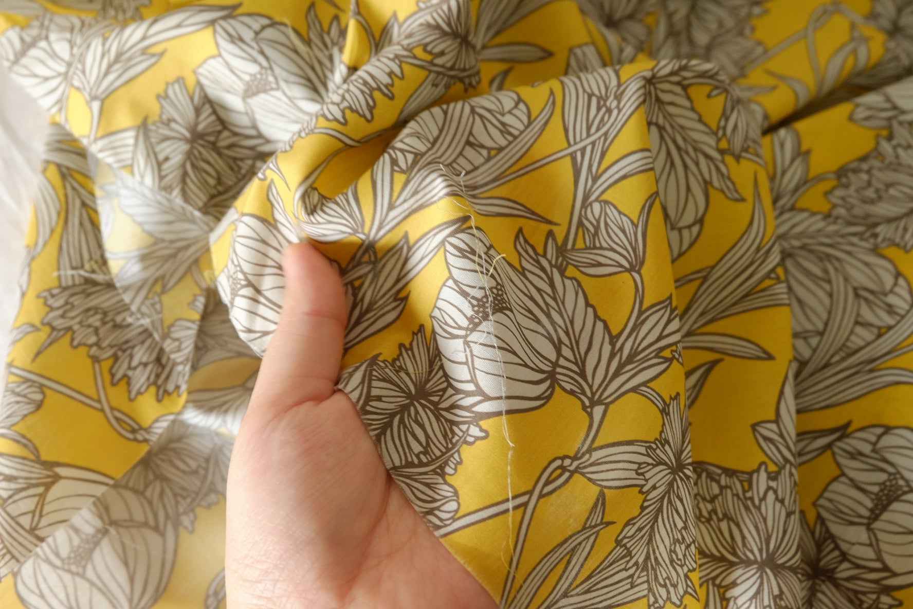 Mustard Botanical Cotton Lawn Fabric – 3.3 yd