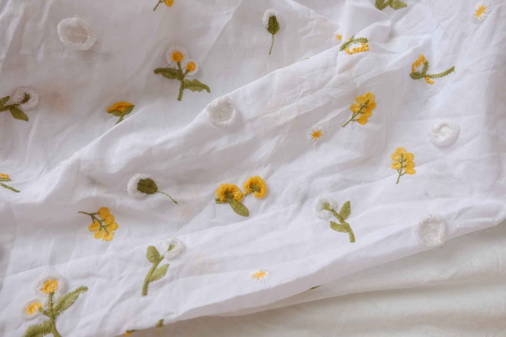 Soft White Embroidered Cotton Fabric - 2.62 yd