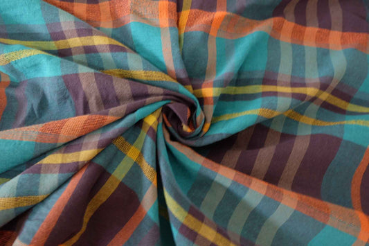 Vintage Colorful Plaid Linen Cotton Fabric – 1.6 yd
