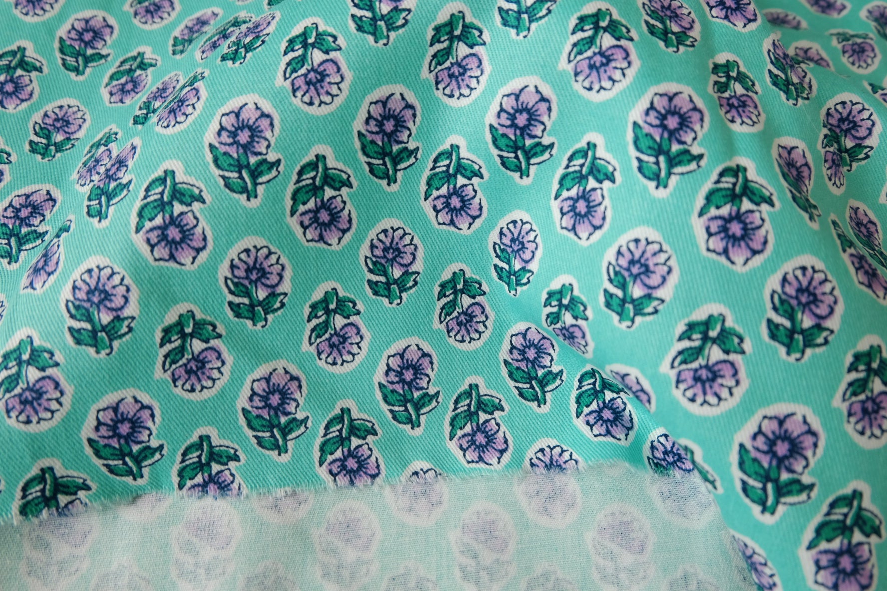 Mint Floral Cotton Twill, 2.19 Yards