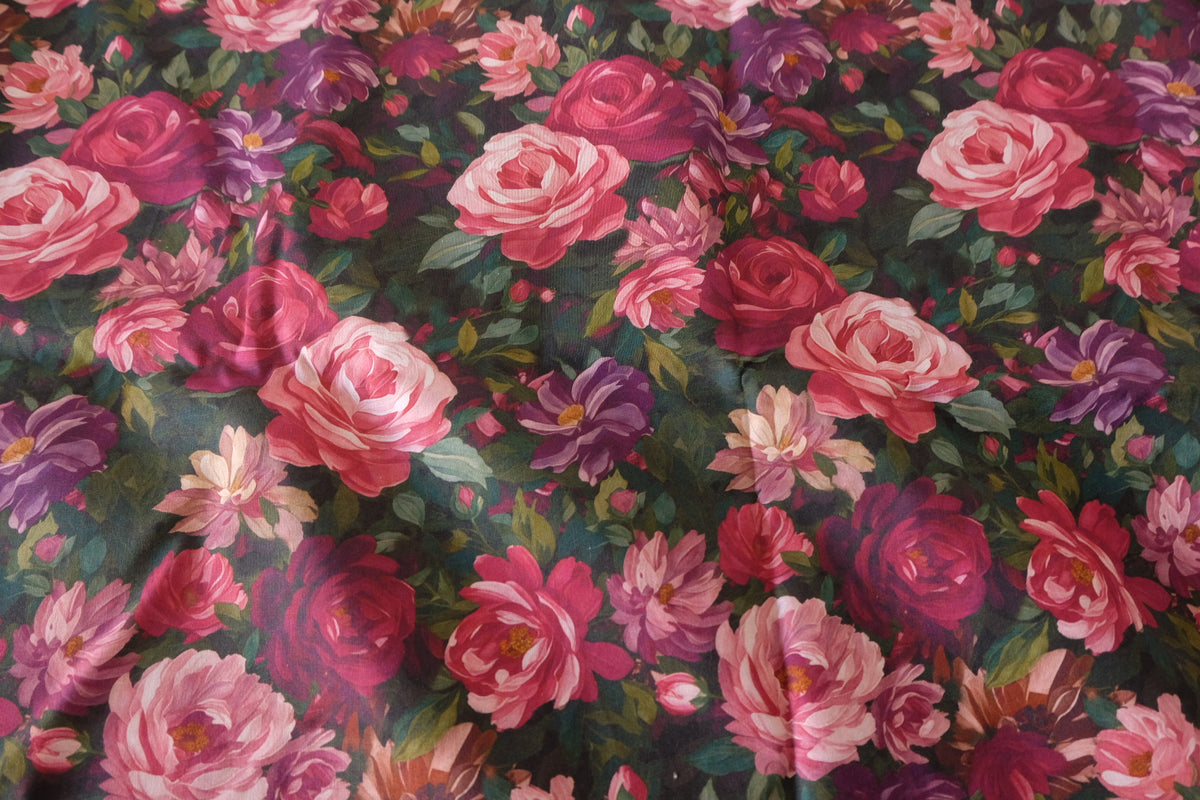 Midnight Rose Garden Printed Cotton – 2.2 yd