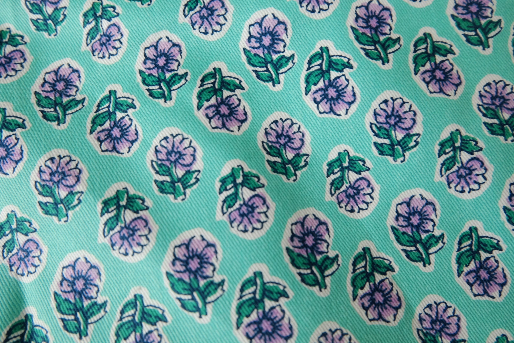 Mint Floral Cotton Twill, 2.19 Yards