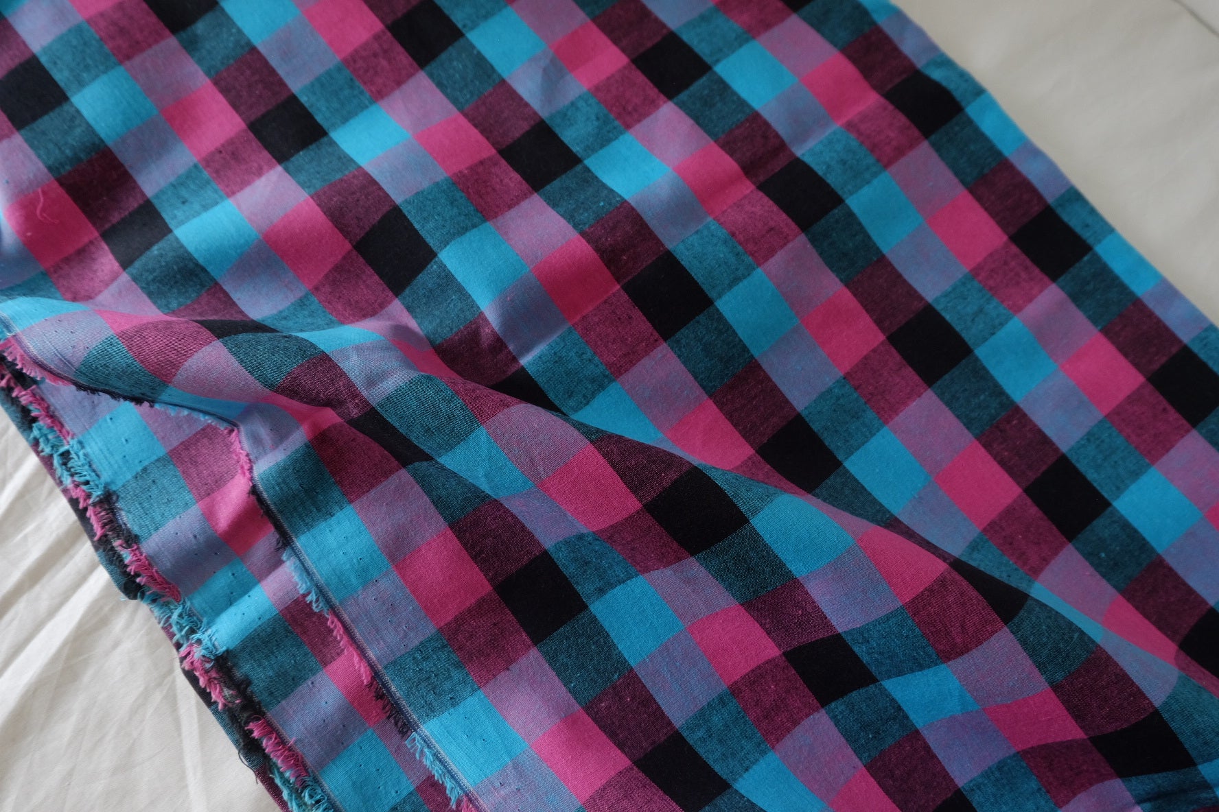 Fuchsia & Turquoise Yarn-Dyed Cotton Plaid – 2.19 yd
