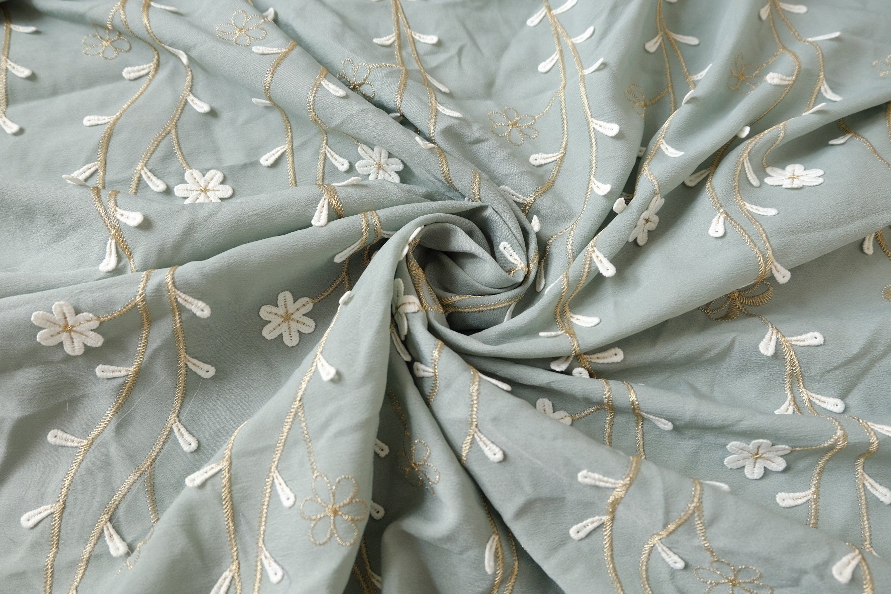 Floating Floral Embroidered Tencel Linen Fabric – Soft Drapey Statement Textile (1.64 yards)