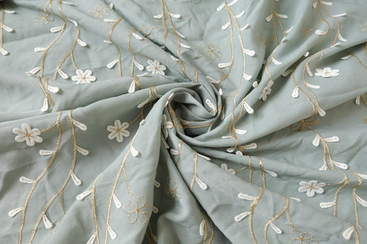 Floating Floral Embroidered Tencel Linen Fabric – Soft Drapey Statement Textile (1.64 yards)