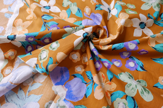 Ochre Painterly Floral Cotton Poplin — 3.28 yd