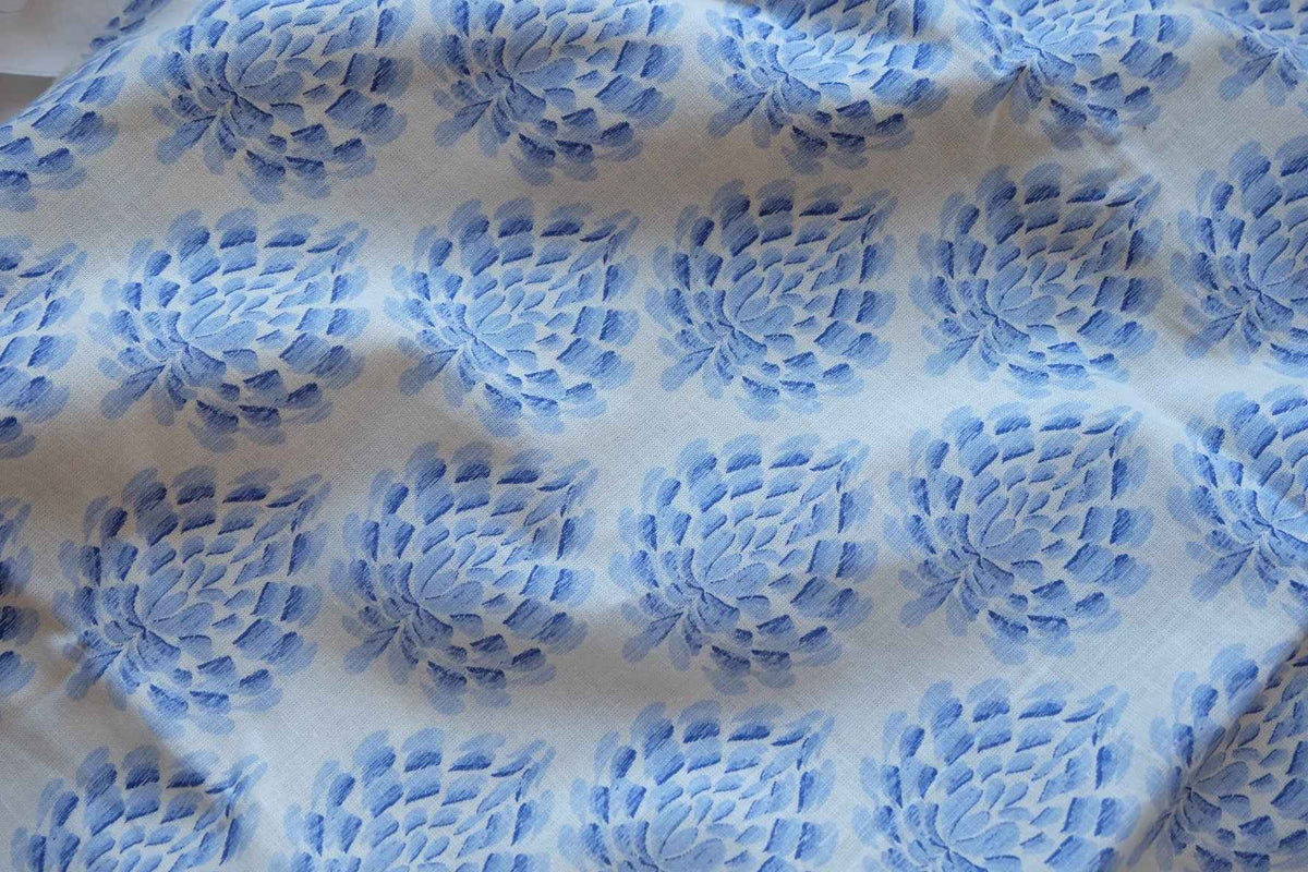 Blue Whimsy Floral Linen Cotton Fabric – 2.19 yd