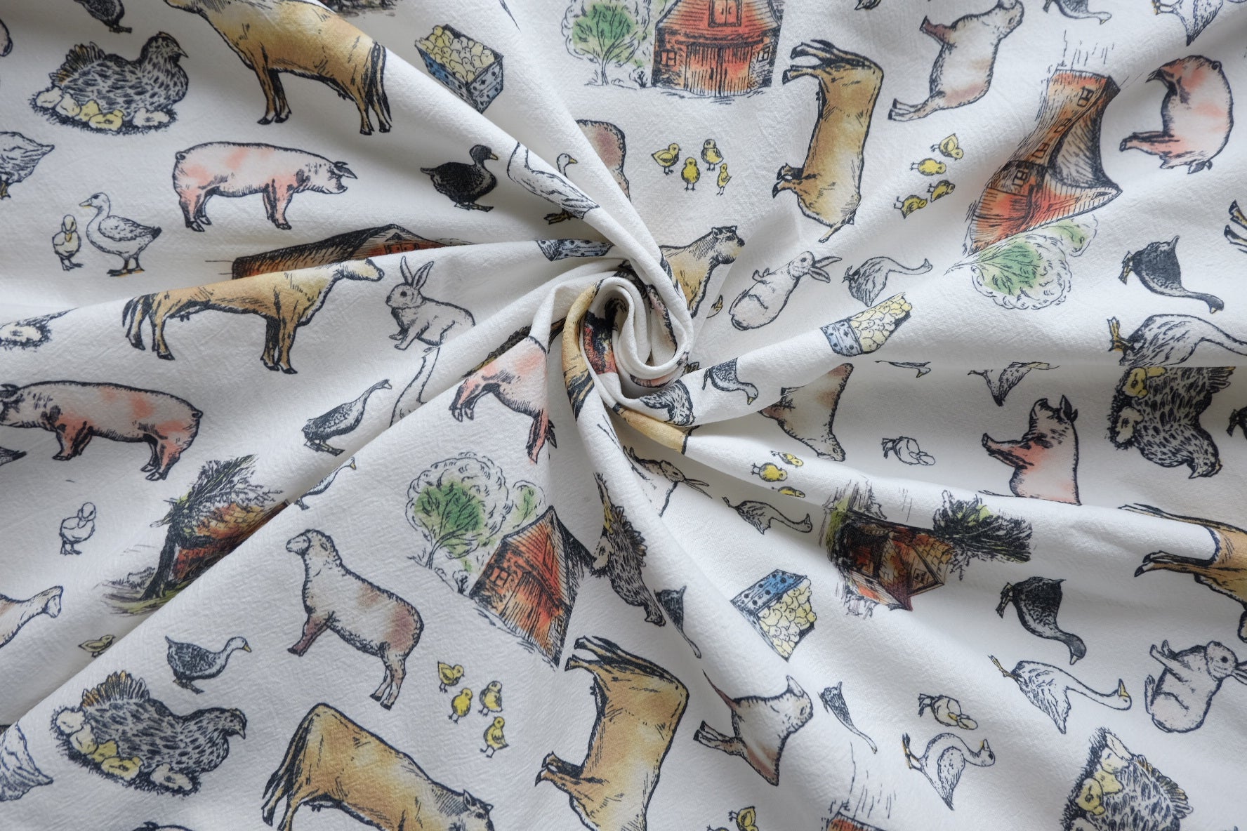 Farmyard Sketch Washed Cotton Linen – 2.2 yd