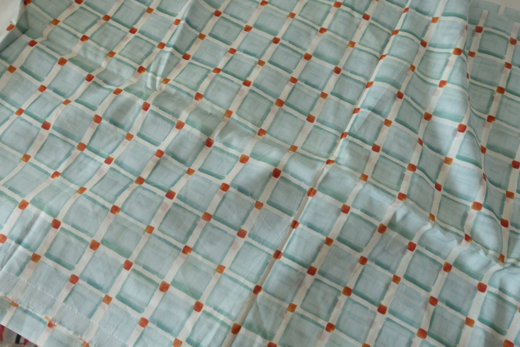 Airy Aqua Grid Cotton Voile Fabric – Ultra Lightweight & Slightly Sheer – 2.2 yd