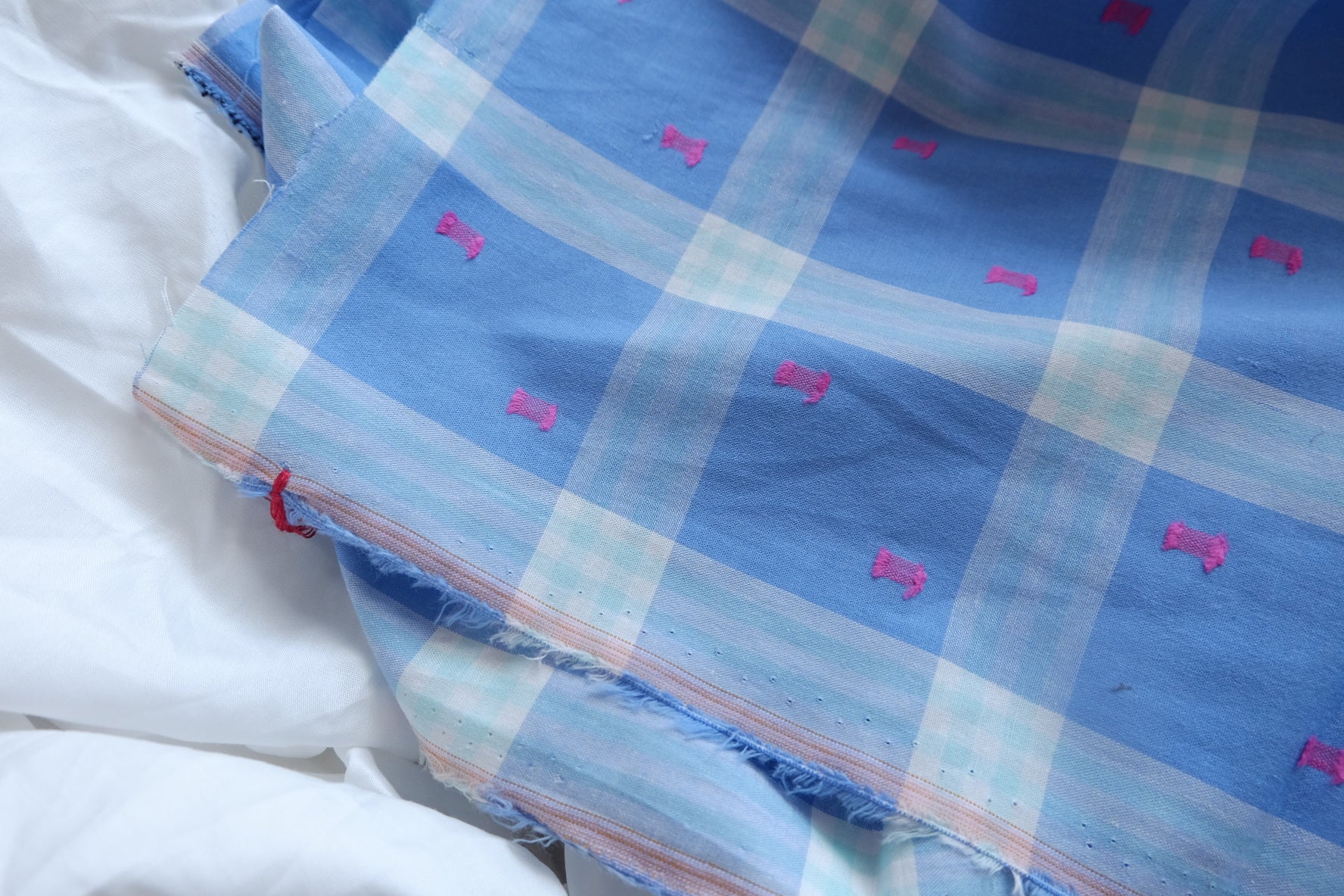 Blue Plaid Clip-Dot Cotton Fabric - 2.19 yd