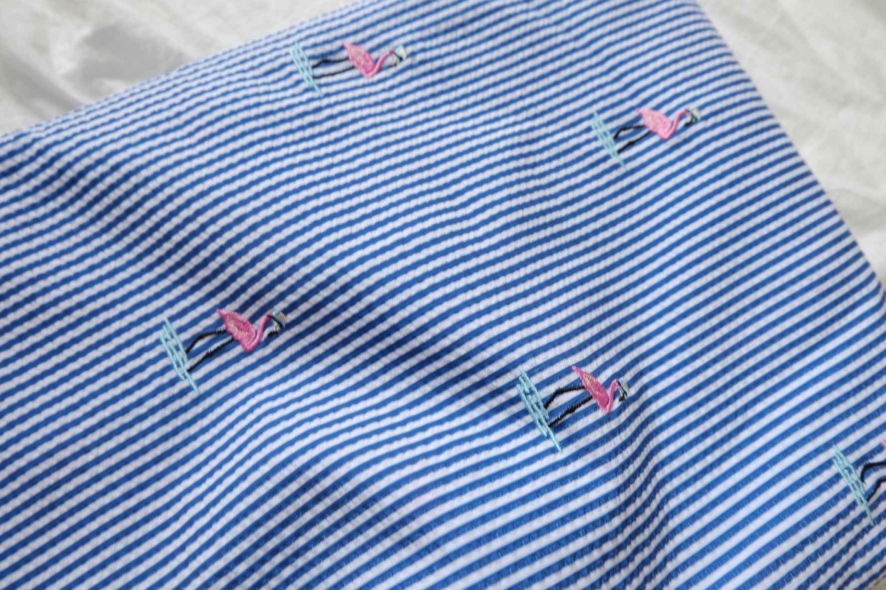Flamingo Embroidered Seersucker-Texture Fabric - 1.09 yd
