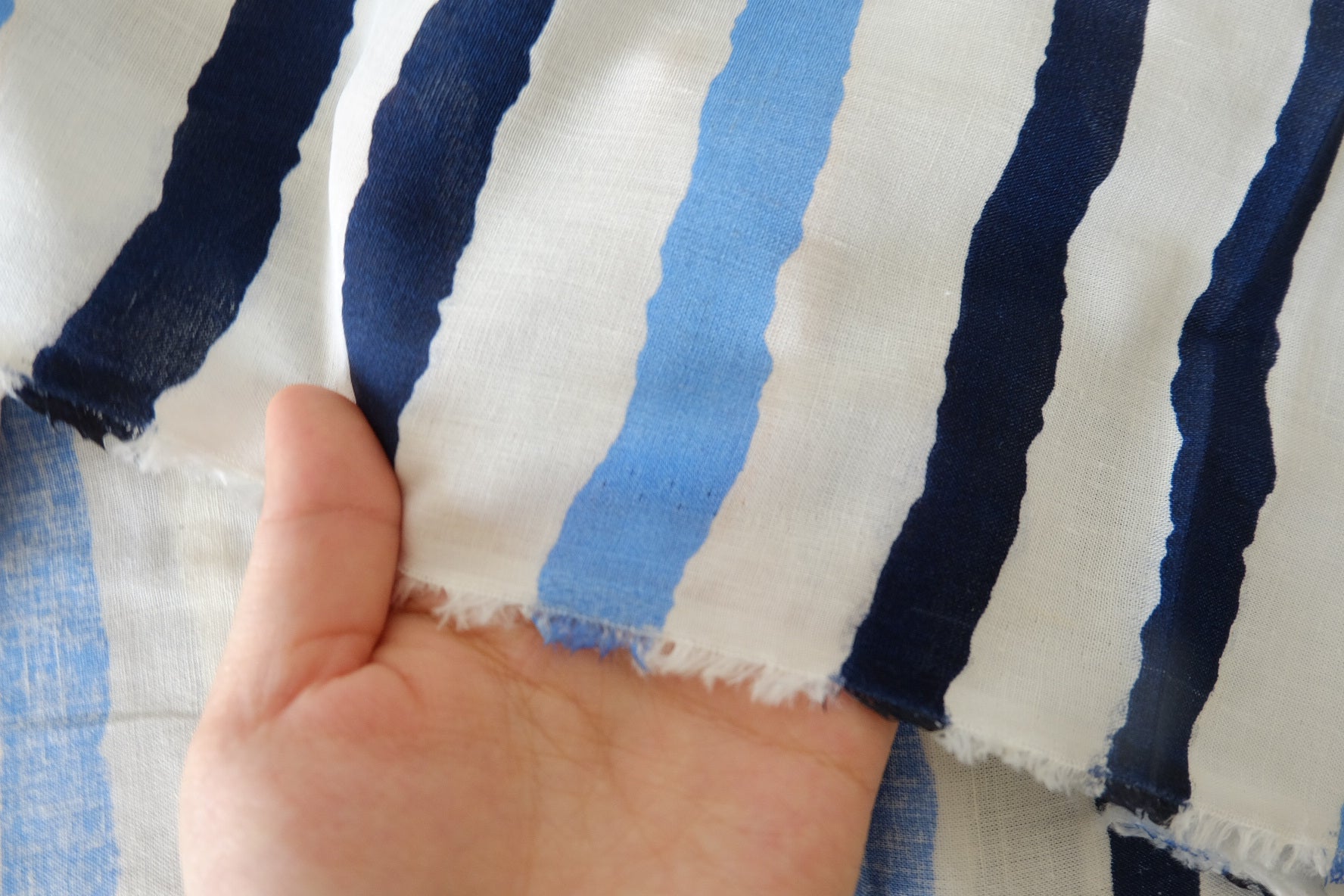 Painted Blue Stripe Pure Ramie Fabric, 2.19 Yards
