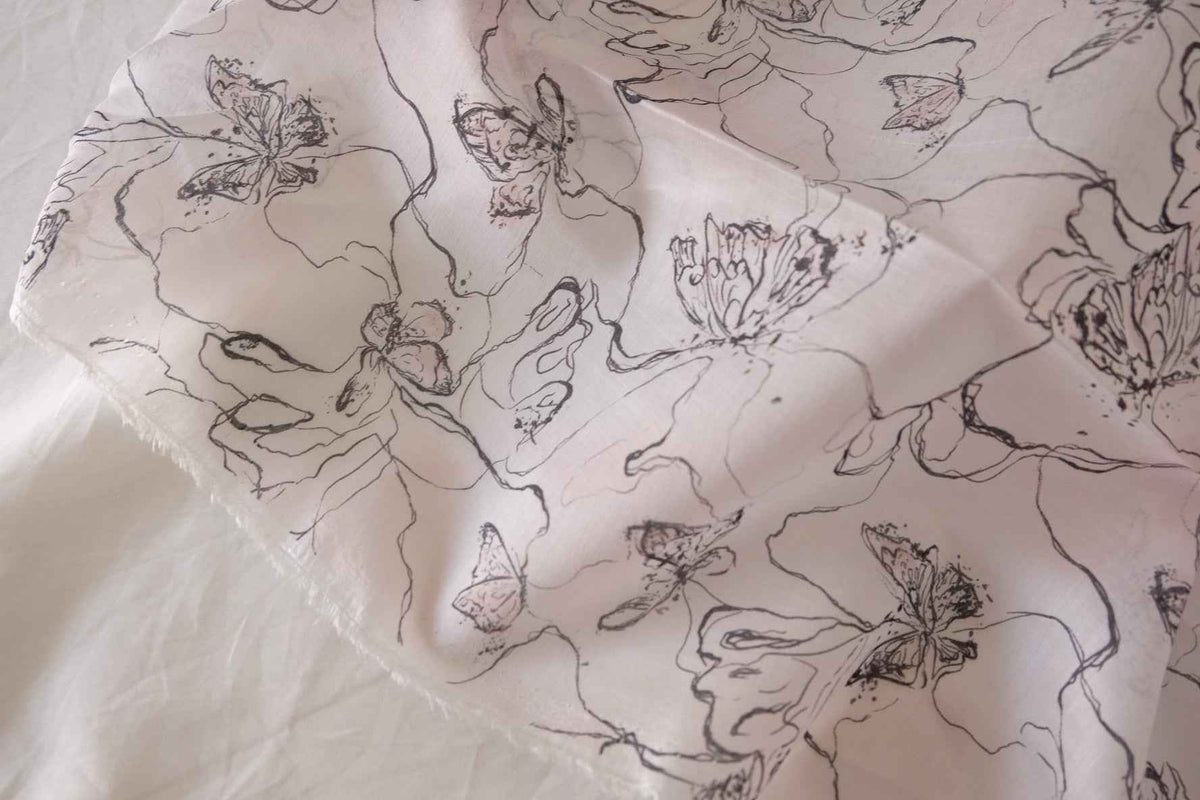 Black Sketch Floral Tencel Blend Fabric – 3.3 yd
