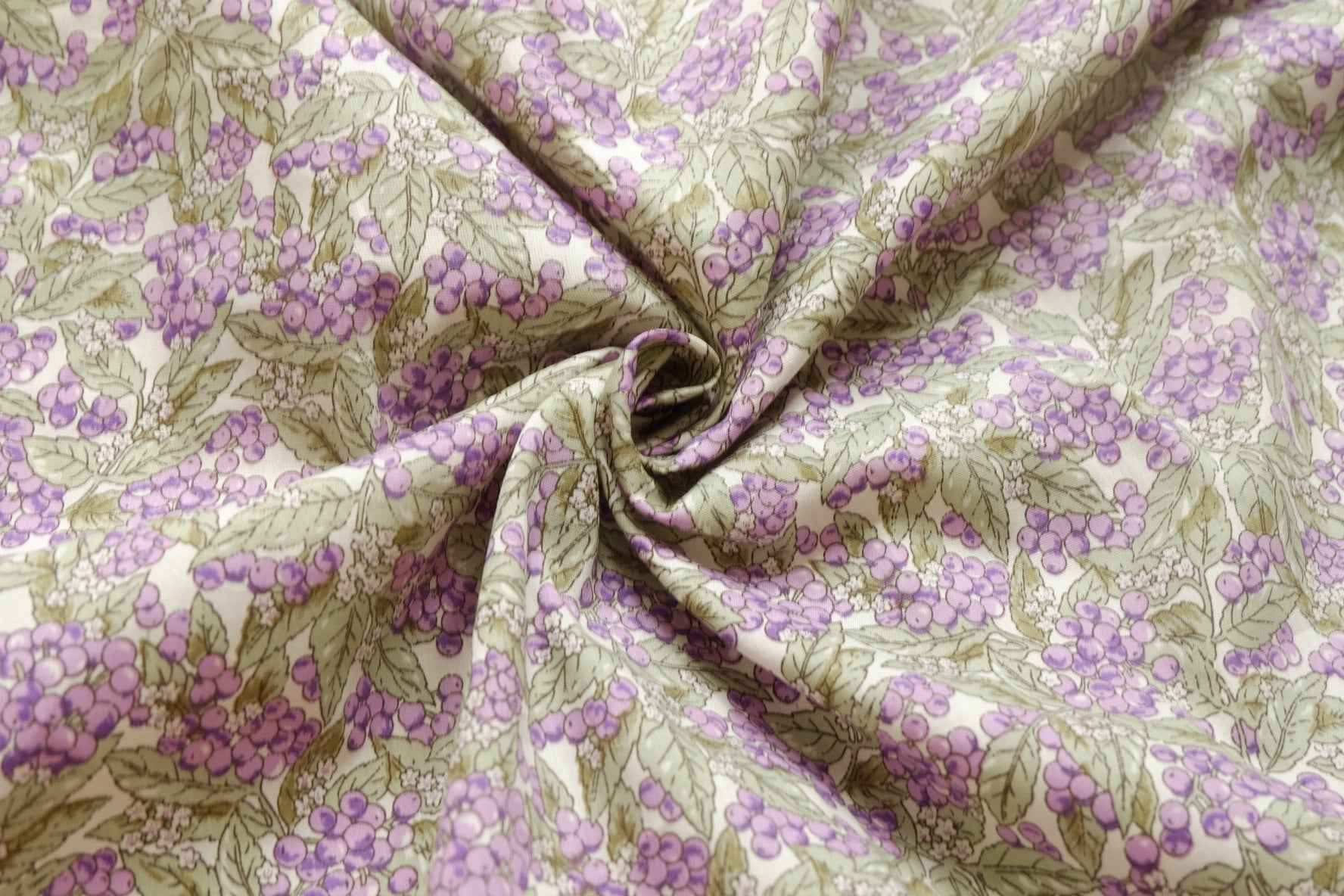 Purple Berry Print Cotton Fabric, Soft Rustic Apparel Weight, 2.41 Yards