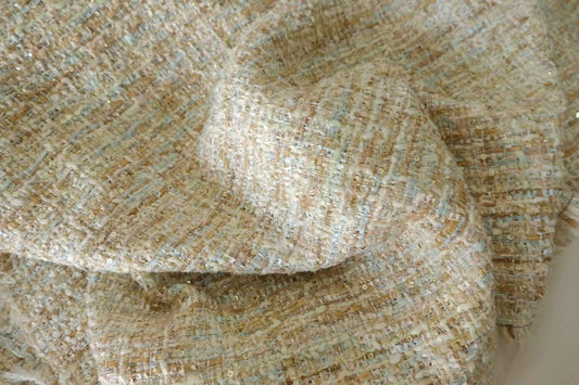 Bouclé Tweed Fabric – Soft Cream Textured Metallic Blend – 2.2 yd