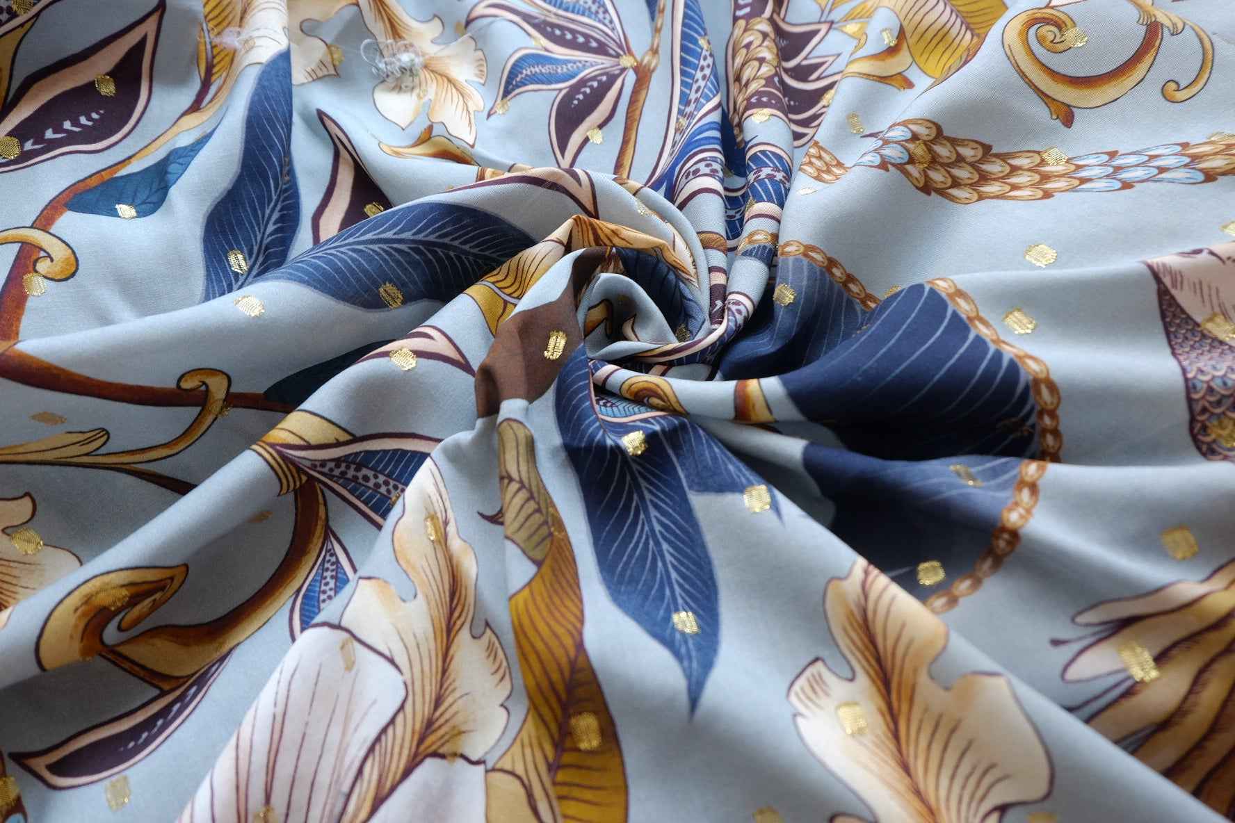 Farm Rio Metallic Botanical Rayon Fabric - 2.73 yd