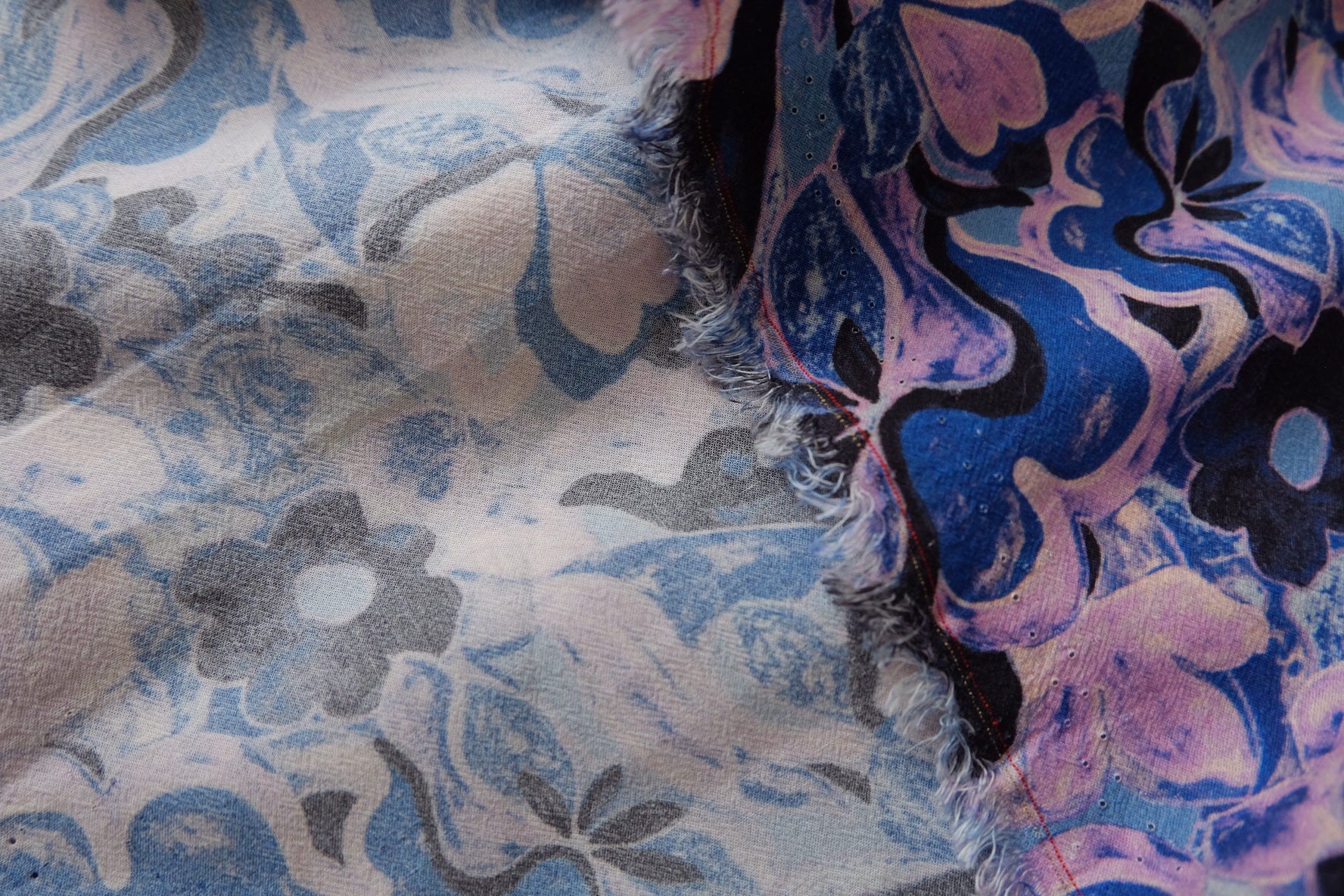 Washed Blue Violet Floral Linen Fabric - 3.28 yd