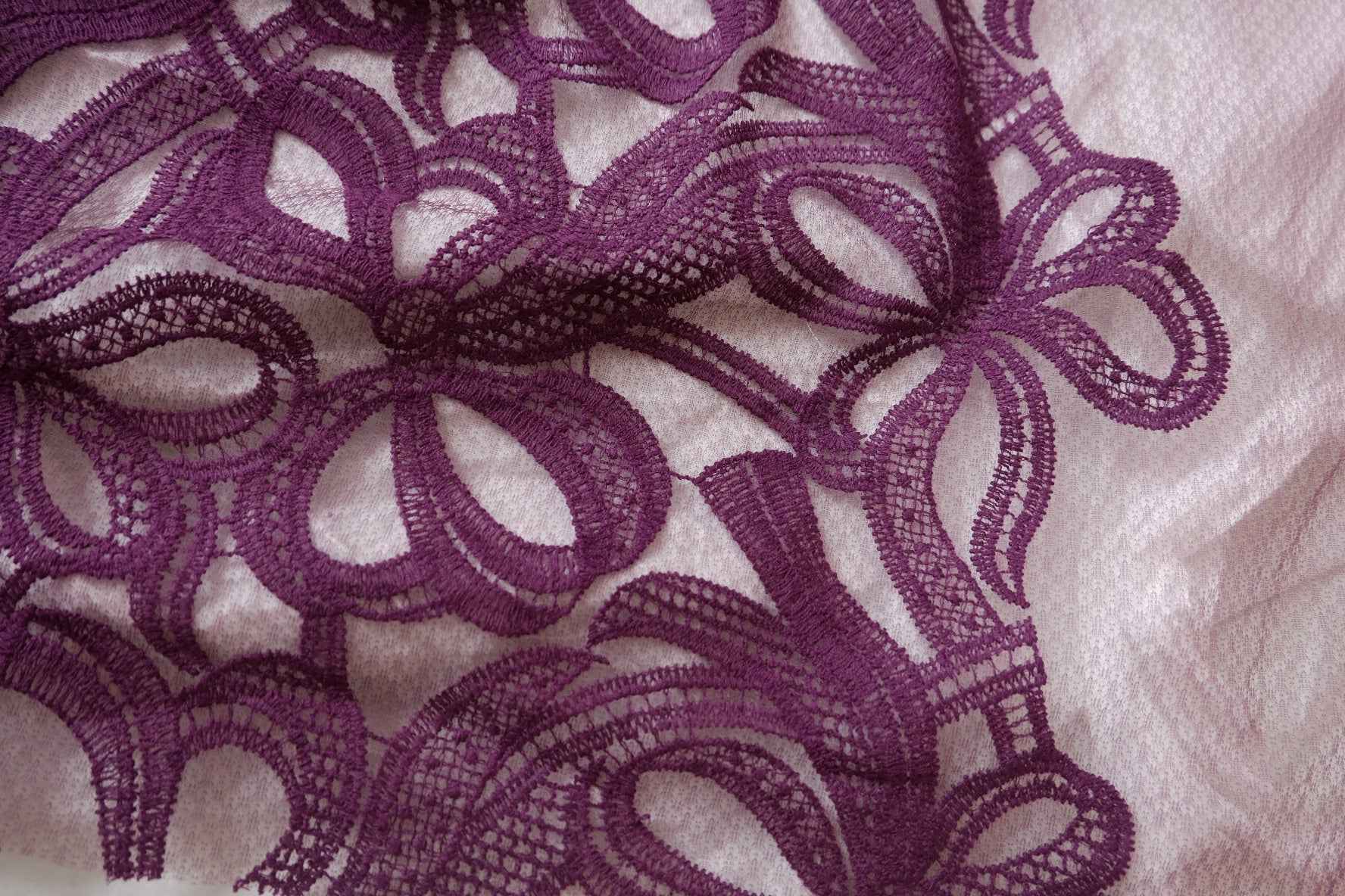 Purple Dimensional Cotton-Thread Embroidered Mesh - 2.19 yd