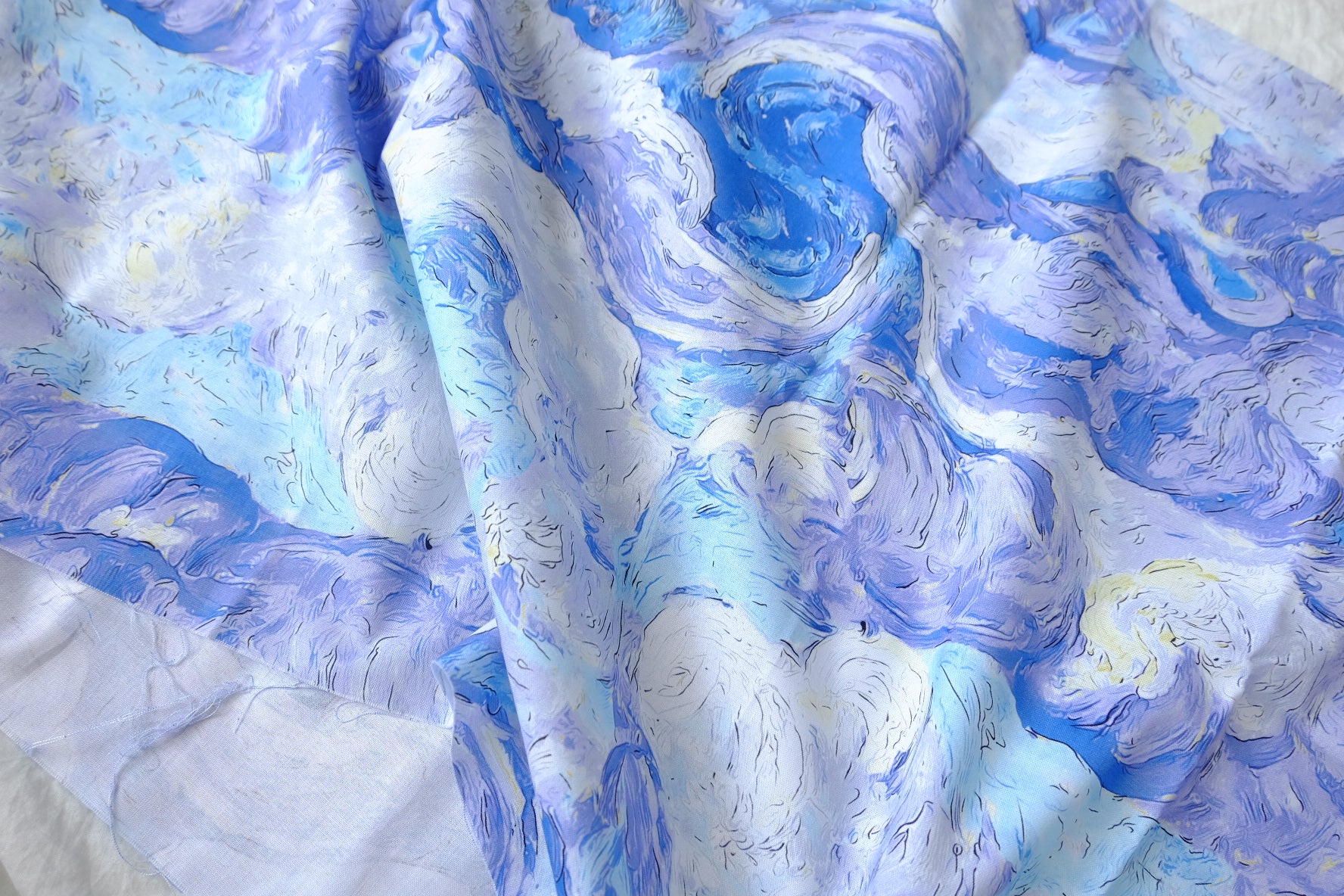 Blue Lavender Painterly Cotton Fabric — 2.19 yd