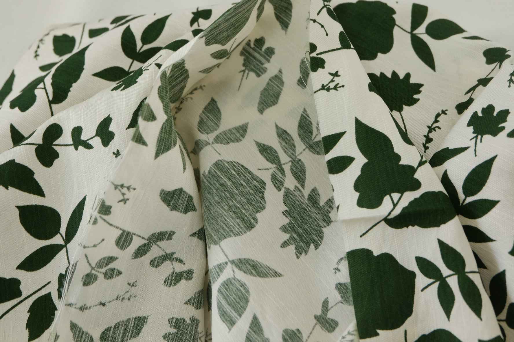 Lyocell Linen Blend Fabric – Dark Green Botanical Print – 1.6 yd