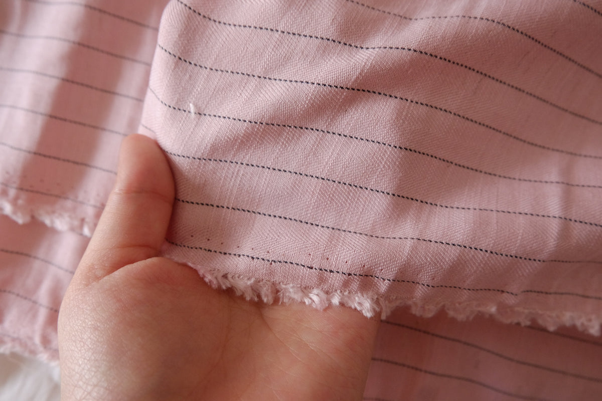 Blush Pink Pinstripe – Cupro Linen Blend Fabric | 2.2 Yards