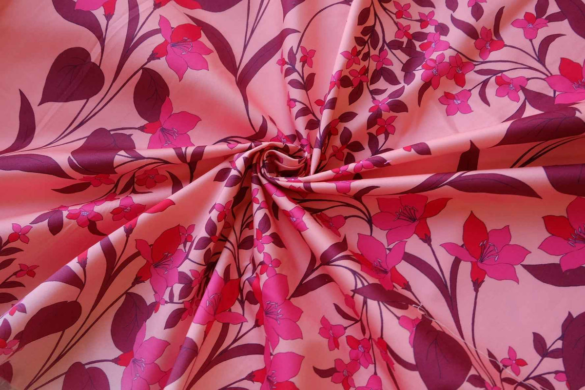 Sunset Bloom Floral Cotton Sateen Fabric – 2.19 yd
